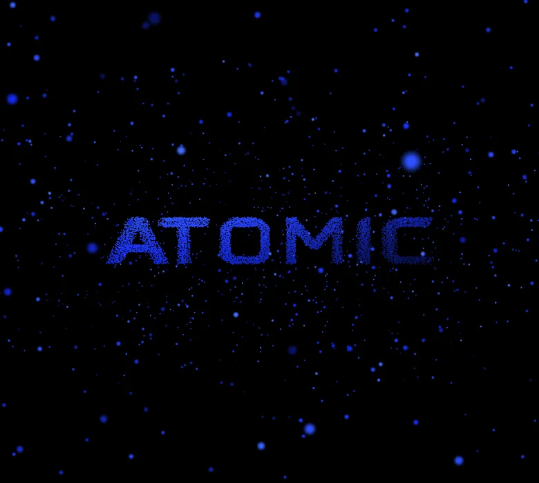 Знак ATOMIC, собранный из частиц
